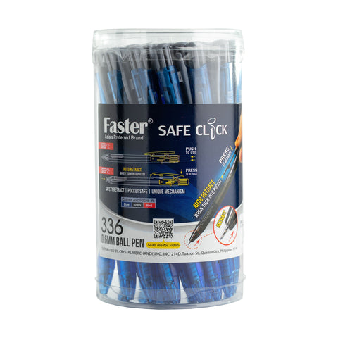 Faster Safe Click Retractable Ballpen 0.6mm Blue CX336 (30pcs)